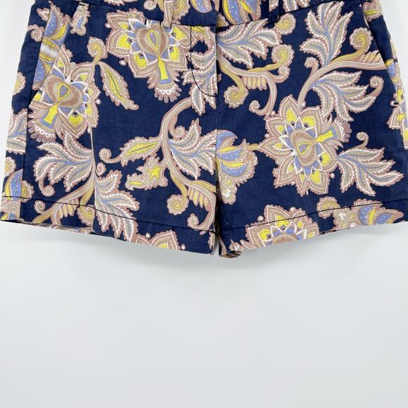 Ann Taylor Loft Navy Blue Paisley Shorts Linen Blend Floral Womens Size 0 - Picture 5 of 11